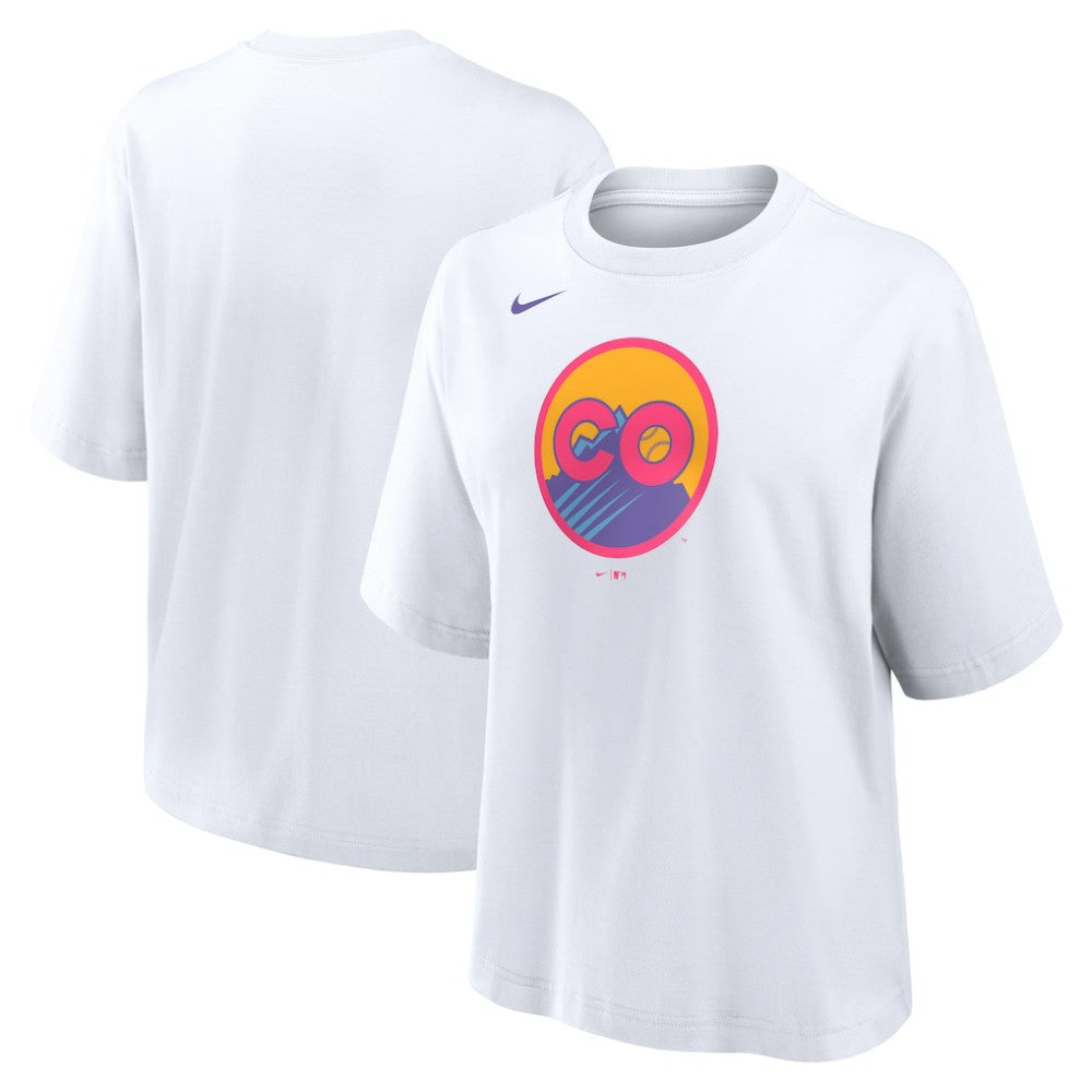 Colorado Rockies Nike Women's 2025 City Connect Logo Boxy T-Shirt - White T-shirts