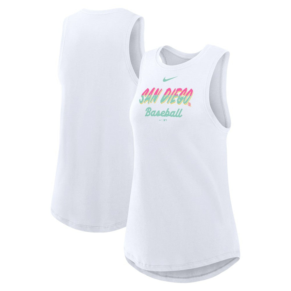 San Diego Padres Nike Women's City Connect Tricode High Neck Dri-FIT Tank Top - White Tanks