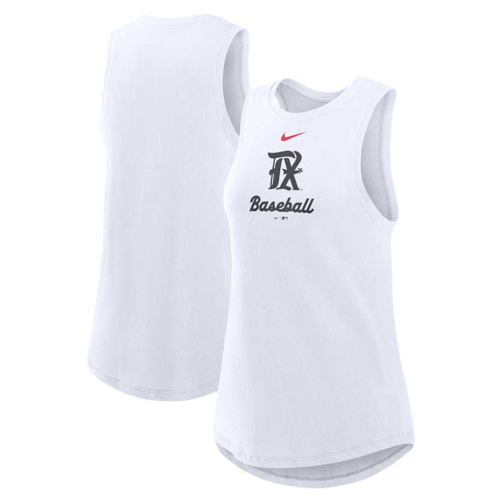 Texas Rangers Nike Women's City Connect Tricode High Neck Dri-FIT Tank Top - White Tanks
