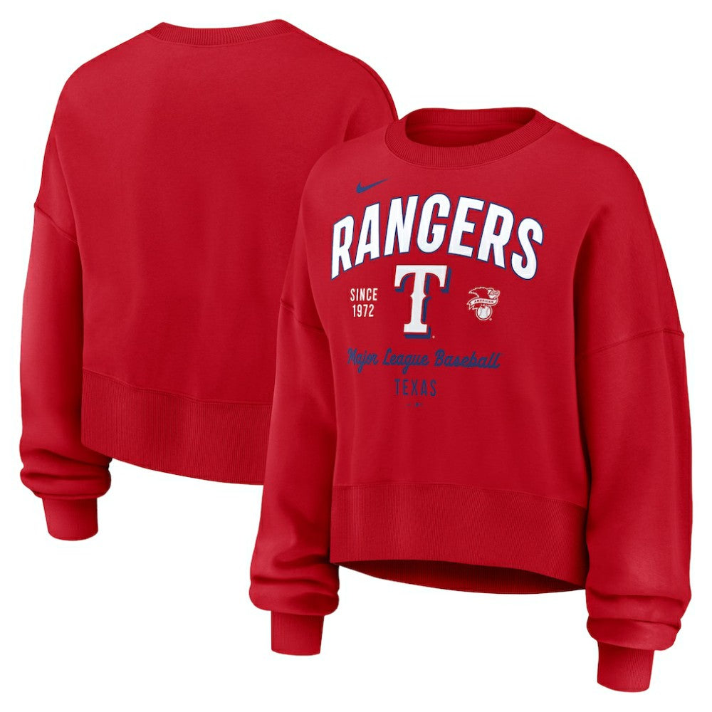 Texas Rangers Nike Women's Oversized High Hip Pullover Sweatshirt - Red Pullover