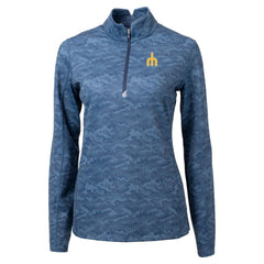 Seattle Mariners Cutter & Buck Women's Traverse Camo Print Stretch Quarter-Zip Top - Navy Tops