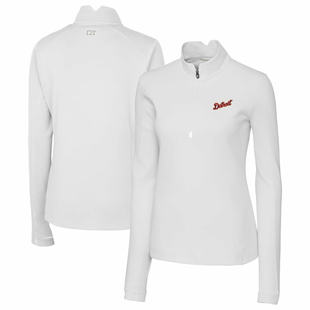 Detroit Tigers Cutter & Buck Women's Traverse Stretch Quarter-Zip Pullover Top - White Pullover