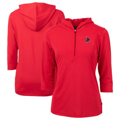 St. Louis Cardinals Cutter & Buck Women's Cooperstown Collection DryTec Virtue Eco Pique Recycled 3/4-Sleeve Half-Zip Pullover Hoodie - Red Hoodies