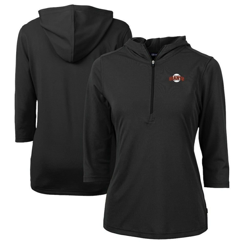 San Francisco Giants Cutter & Buck Women's DryTec Virtue Eco Pique Recycled 3/4-Sleeve Half-Zip Pullover Hoodie - Black Hoodies