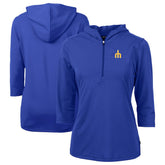 Seattle Mariners Cutter & Buck Women's DryTec Virtue Eco Pique Recycled 3/4-Sleeve Half-Zip Pullover Hoodie - Blue Hoodies