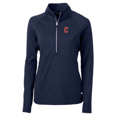 Cleveland Guardians Cutter & Buck Women's DryTec Adapt Eco Knit Stretch Recycled Raglan Half-Zip Top - Navy Tops