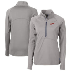 Detroit Tigers Cutter & Buck Women's DryTec Adapt Eco Knit Stretch Recycled Raglan Half-Zip Top - Gray Tops
