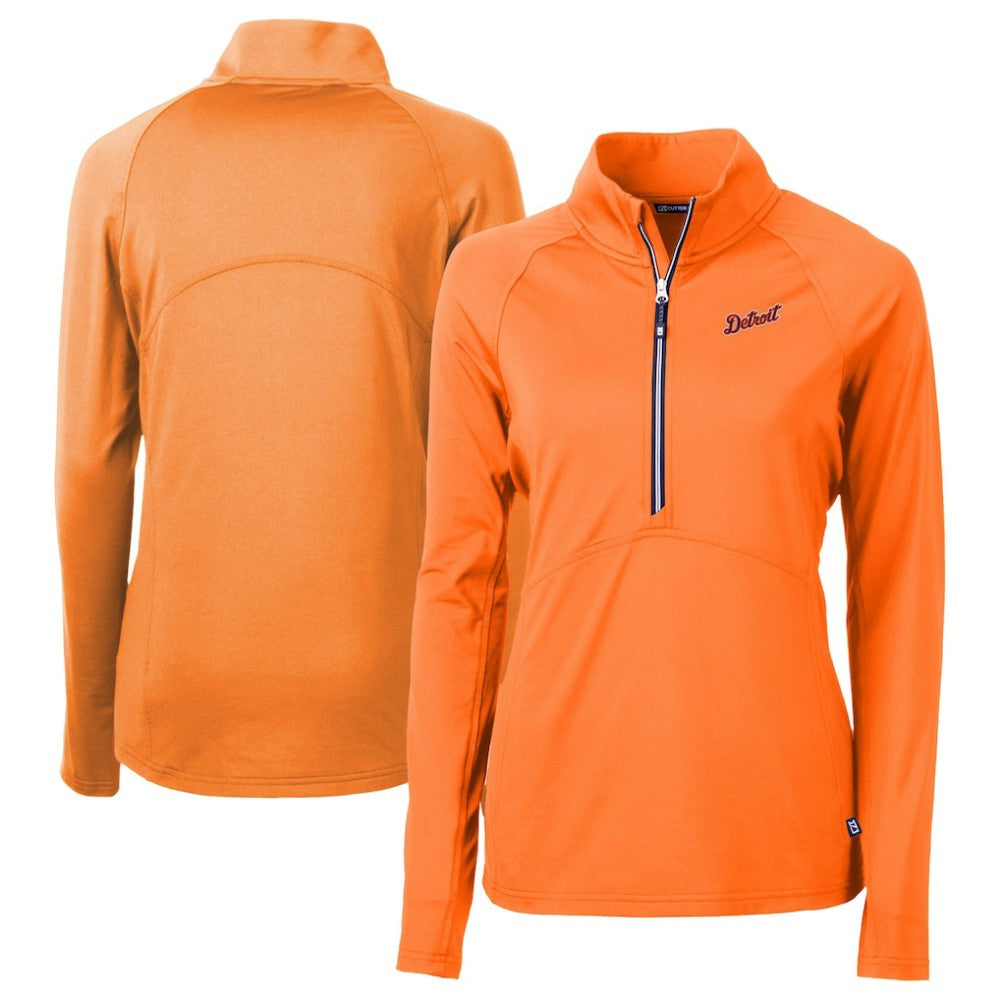 Detroit Tigers Cutter & Buck Women's DryTec Adapt Eco Knit Stretch Recycled Raglan Half-Zip Top - Orange Tops