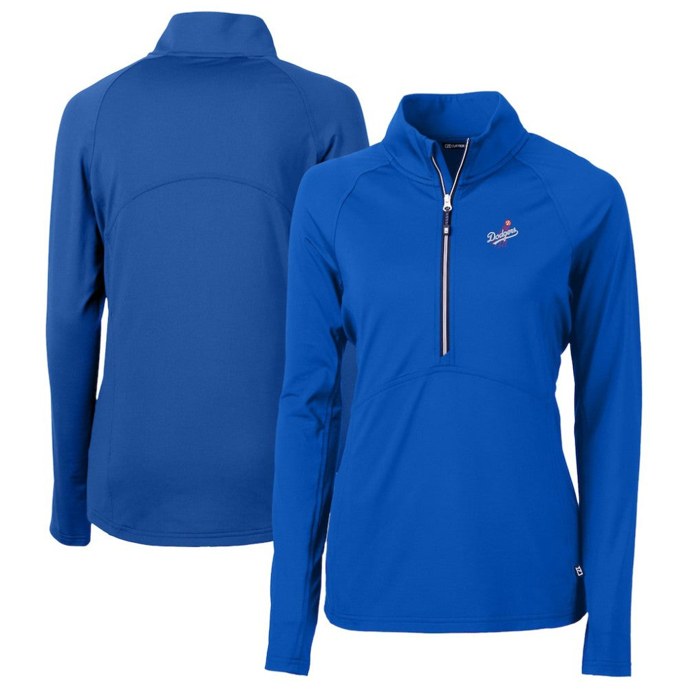 Los Angeles Dodgers Cutter & Buck Women's DryTec Adapt Eco Knit Stretch Recycled Raglan Half-Zip Top - Royal Tops