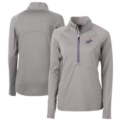 Los Angeles Dodgers Cutter & Buck Women's DryTec Adapt Eco Knit Stretch Recycled Raglan Half-Zip Top - Gray Tops