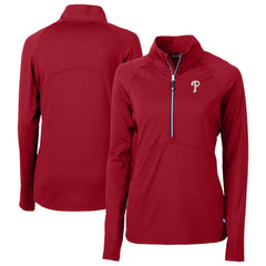 Philadelphia Phillies Cutter & Buck Women's DryTec Adapt Eco Knit Stretch Recycled Raglan Half-Zip Top - Red Tops