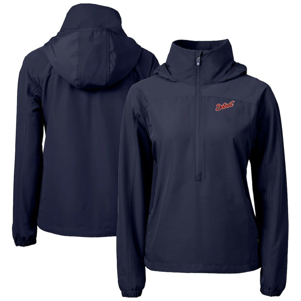 Detroit Tigers Cutter & Buck Women's Charter Eco Recycled Half-Zip Anorak Jacket - Navy Jackets