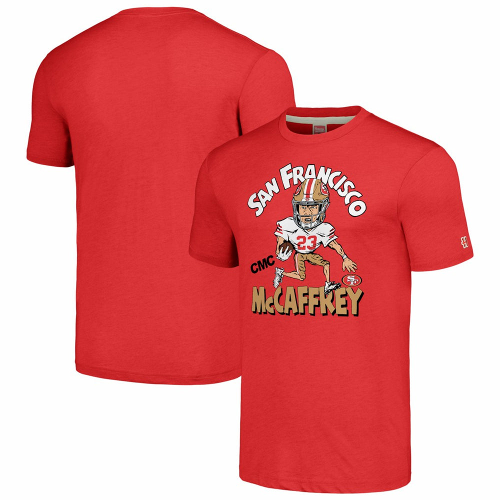 Christian McCaffrey San Francisco 49ers Homage Unisex Caricature Player Tri-Blend T-Shirt Scarlet