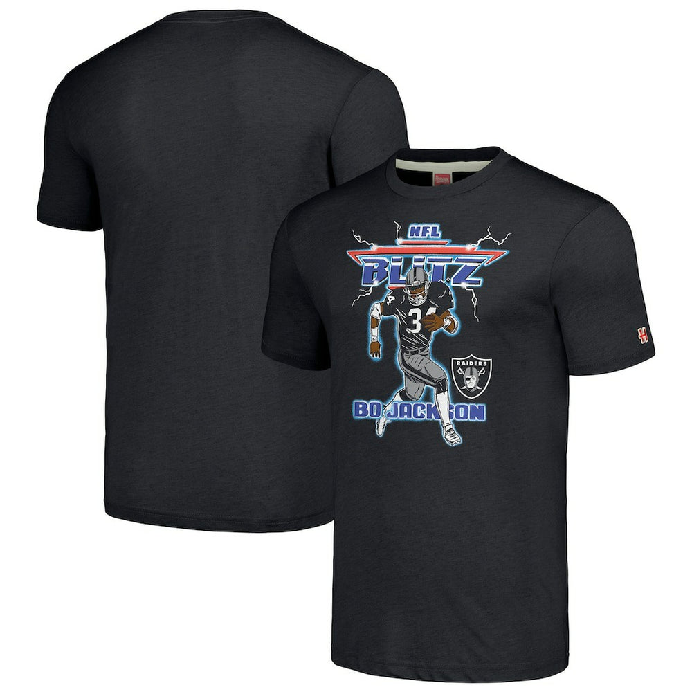 Bo Jackson Las Vegas Raiders Homage Unisex NFL Blitz Retired Player Tri-Blend T-Shirt Heathered Charcoal