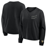 NHL Pittsburgh Penguins Fanatics Women's Oversized All Out Effort Long Sleeve Henley T-Shirt - Black
