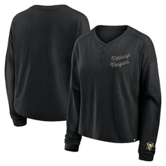 NHL Pittsburgh Penguins Fanatics Women's Oversized All Out Effort Long Sleeve Henley T-Shirt - Black