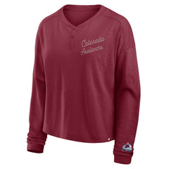 NHL Colorado Avalanche Fanatics Women's Oversized All Out Effort Long Sleeve Henley T-Shirt - Burgundy
