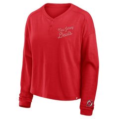 NHL New Jersey Devils Fanatics Women's Oversized All Out Effort Long Sleeve Henley T-Shirt - Red