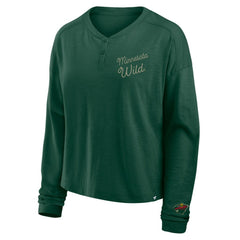 NHL Minnesota Wild Fanatics Women's Oversized All Out Effort Long Sleeve Henley T-Shirt - Green