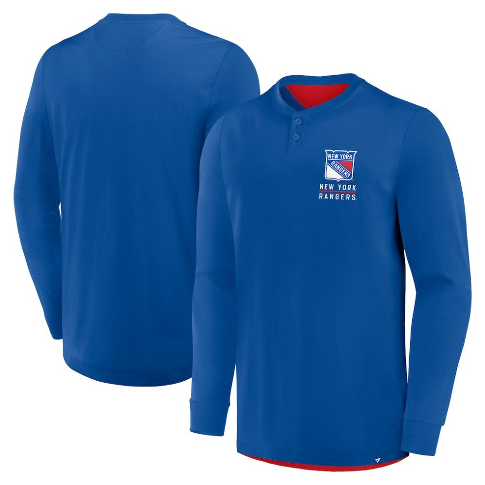 NHL New York Rangers Fanatics Adrenaline Push Long Sleeve Henley Shirt - Blue