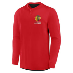 NHL Chicago Blackhawks Fanatics Adrenaline Push Long Sleeve Henley Shirt - Red