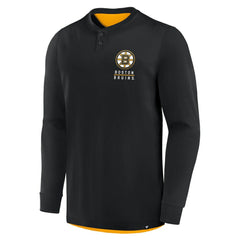 NHL Boston Bruins Fanatics Adrenaline Push Long Sleeve Henley Shirt - Black