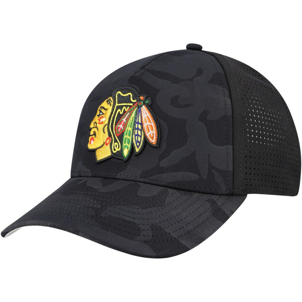 NHL Chicago Blackhawks American Needle Valin Camo Super Tech Vented Adjustable Hat - Black
