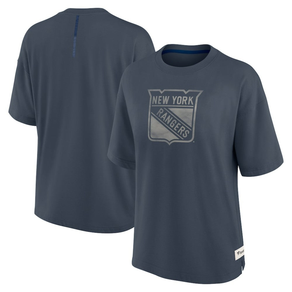 NHL New York Rangers Fanatics Women's Oversized Elements Raw Edge Future Ground T-Shirt - Blue