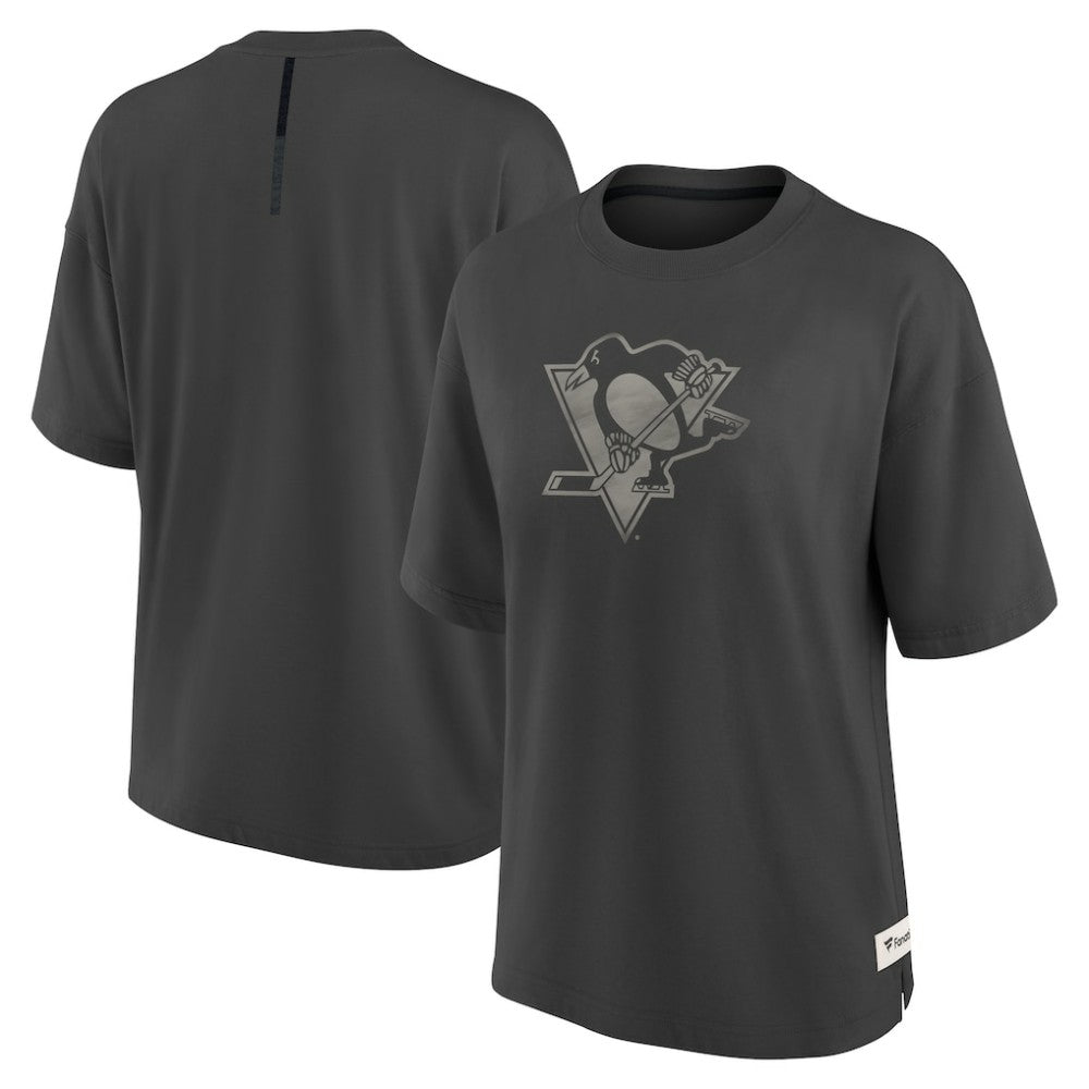 NHL Pittsburgh Penguins Fanatics Women's Oversized Elements Raw Edge Future Ground T-Shirt - Charcoal
