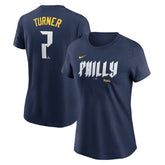 Trea Turner Philadelphia Phillies Nike Women's 2024 City Connect Fuse Player Name & Number T-Shirt - Royal T-shirts