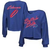 Keon Coleman Buffalo Bills Majestic Threads Women's Name & Number Off-Shoulder Script Cropped Long Sleeve V-Neck T-Shirt Royal