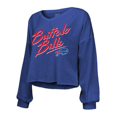Keon Coleman Buffalo Bills Majestic Threads Women's Name & Number Off-Shoulder Script Cropped Long Sleeve V-Neck T-Shirt Royal