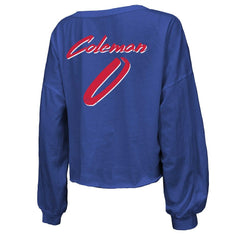 Keon Coleman Buffalo Bills Majestic Threads Women's Name & Number Off-Shoulder Script Cropped Long Sleeve V-Neck T-Shirt Royal