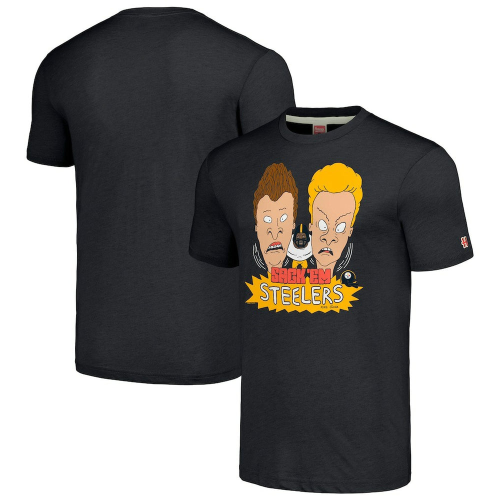 Pittsburgh Steelers NFL x Homage x Beavis and Butt-Head Unisex Tri-Blend T-Shirt – Charcoal