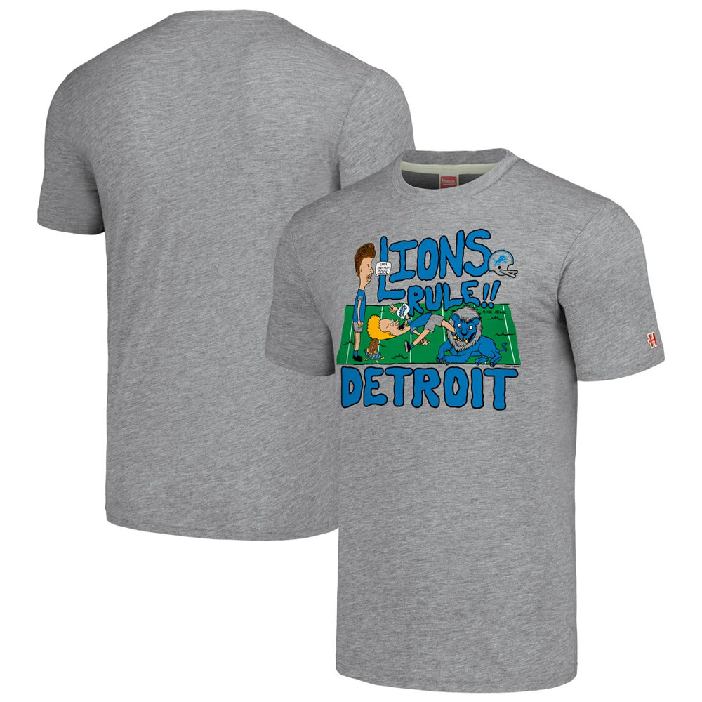 Detroit Lions NFL x Homage x Beavis and Butt-Head Unisex Tri-Blend T-Shirt – Gray
