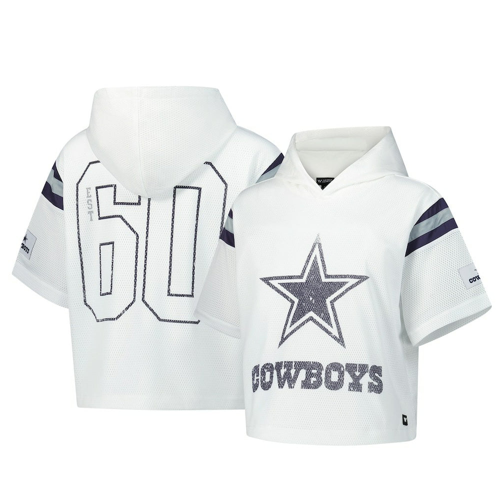 Dallas Cowboys The Wild Collective Women's Mesh Short Sleeve Hoodie T-Shirt White