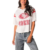 San Francisco 49ers The Wild Collective Women's Mesh Short Sleeve Hoodie T-Shirt White