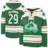 NHL Nathan MacKinnon Colorado Avalanche '47 St. Patrick's Day Player Name & Number Lacer Pullover Hoodie - Kelly Green