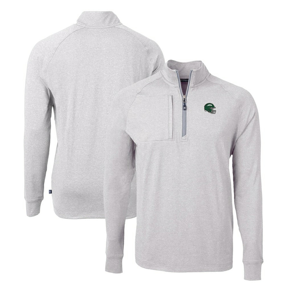 New York Jets Cutter & Buck Helmet Adapt Eco Knit Quarter-Zip Top Heather Gray