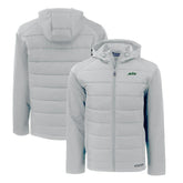 New York Jets Cutter & Buck Primary Logo Evoke Hybrid Eco Softshell Recycled Full-Zip Hooded Jacket Gray