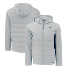 New York Jets Cutter & Buck Primary Logo Evoke Hybrid Eco Softshell Recycled Full-Zip Hooded Jacket Gray