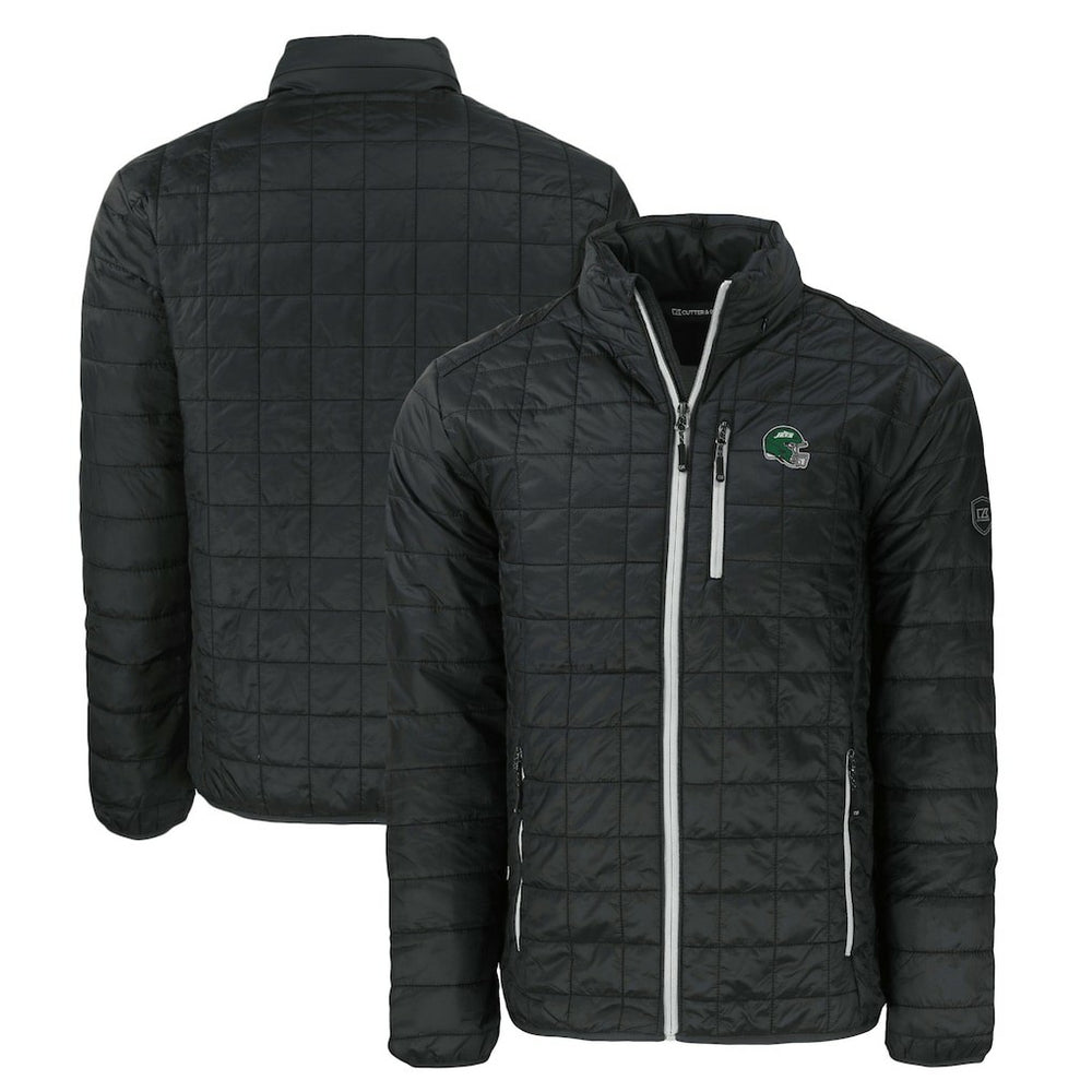 New York Jets Cutter & Buck Big & Tall Helmet Rainier PrimaLoft Eco Insulated Full-Zip Puffer Jacket Black