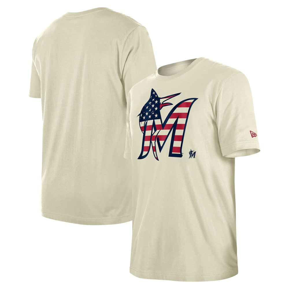 Miami Marlins New Era Americana Flag Fill T-Shirt - Cream T-shirts