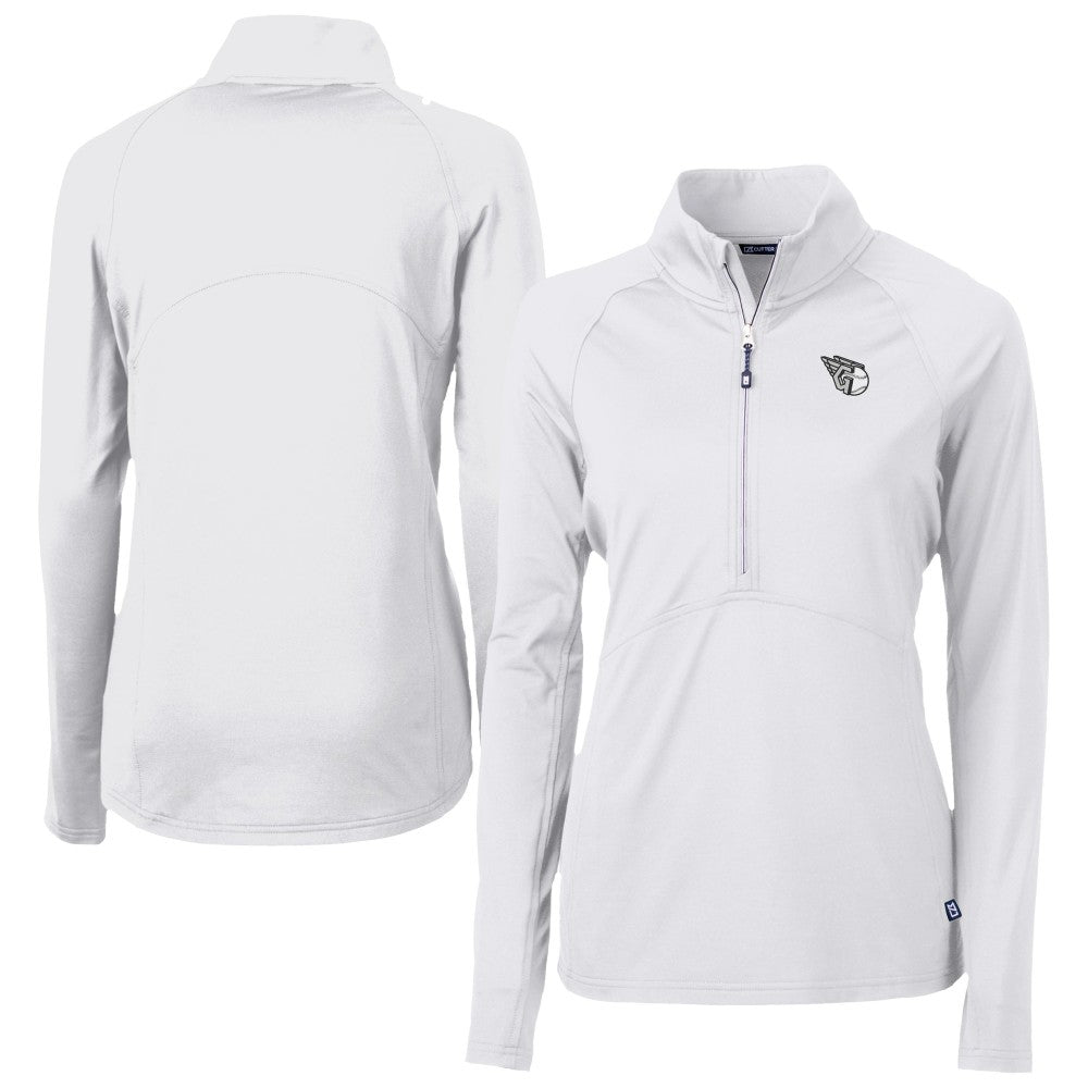 Cleveland Guardians Cutter & Buck Women's Adapt Eco Knit Stretch Recycled Half-Zip DryTec Top - White Tops