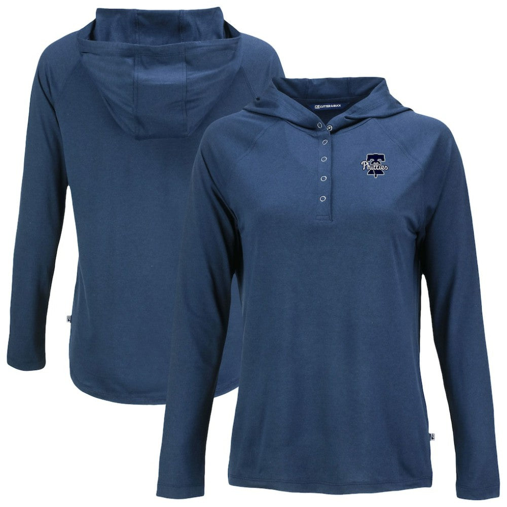 Philadelphia Phillies Cutter & Buck Women's Coastline Epic Comfort Eco Recycled Raglan Long Sleeve Hoodie T-Shirt - Navy Hoodies
