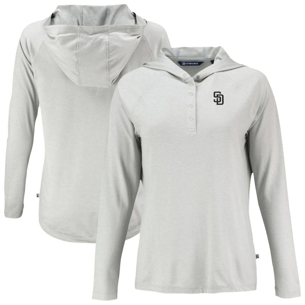 San Diego Padres Cutter & Buck Women's Coastline Epic Comfort Eco Recycled Raglan Long Sleeve Hoodie T-Shirt - Gray Hoodies