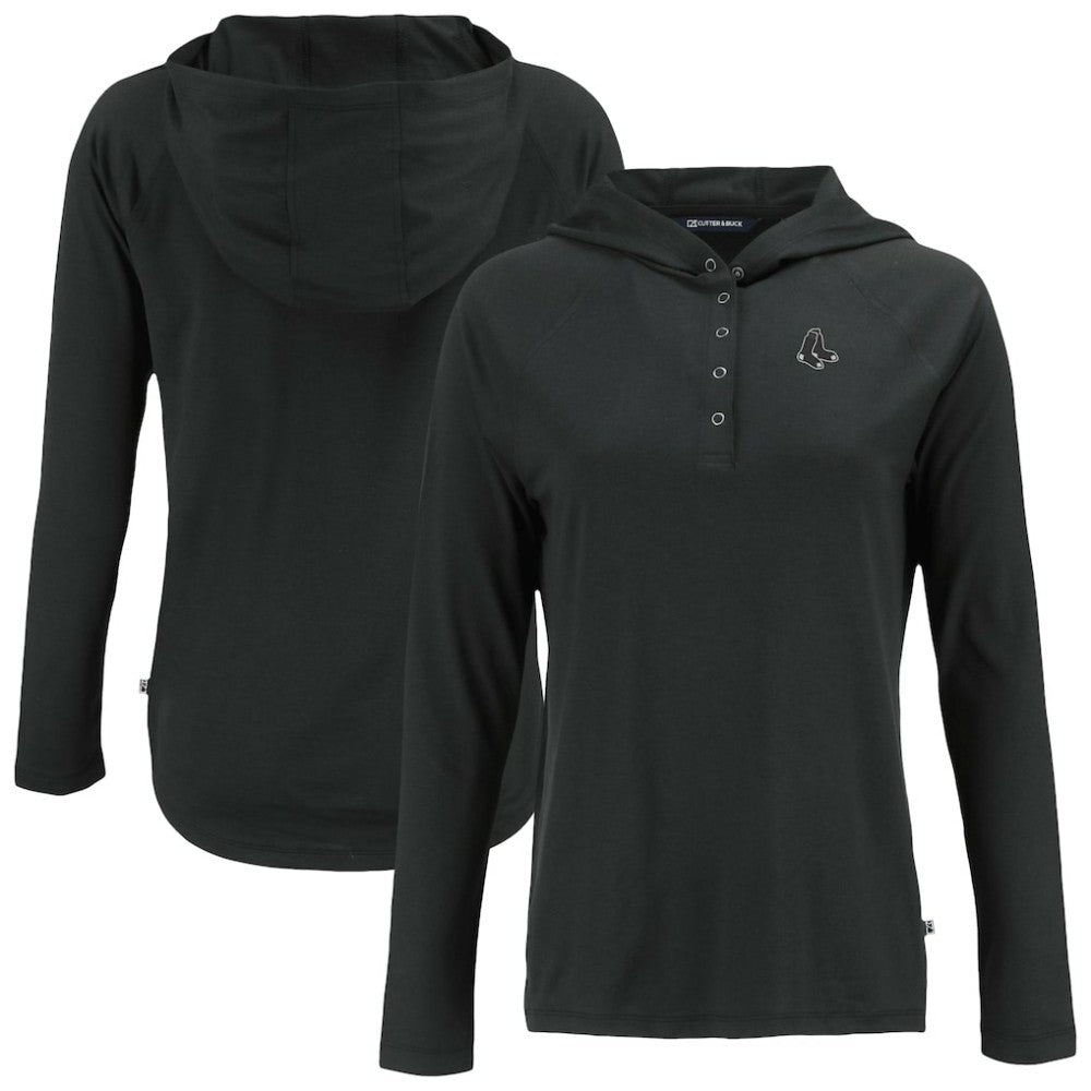 Boston Red Sox Cutter & Buck Women's Coastline Epic Comfort Eco Recycled Raglan Long Sleeve Hoodie T-Shirt - Black Hoodies