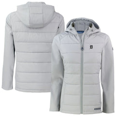 Detroit Tigers Cutter & Buck Women's Evoke Hybrid Eco Softshell Recycled Full-Zip Hooded Jacket - Gray Jackets