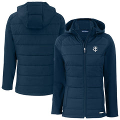 Minnesota Twins Cutter & Buck Women's Evoke Hybrid Eco Softshell Recycled Full-Zip Hooded Jacket - Navy Jackets