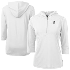 Detroit Tigers Cutter & Buck Women's Virtue Eco Pique Half-Zip 3/4 Sleeve Pullover Hoodie - White Hoodies